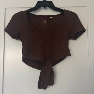 Pacsun Cropped Brown Cutout Crossover Waist Tee Size XS